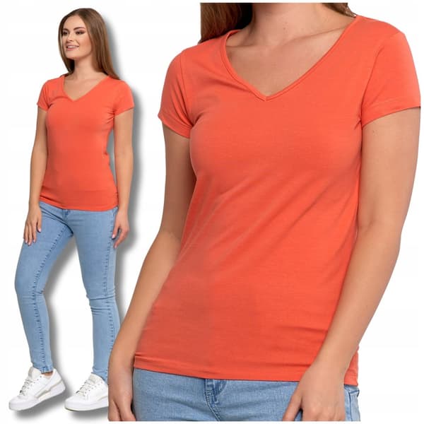 DAME T-SHIRT med korte ærmer, V-hals, Ensfarvet T-shirt, MORAJ 4XL