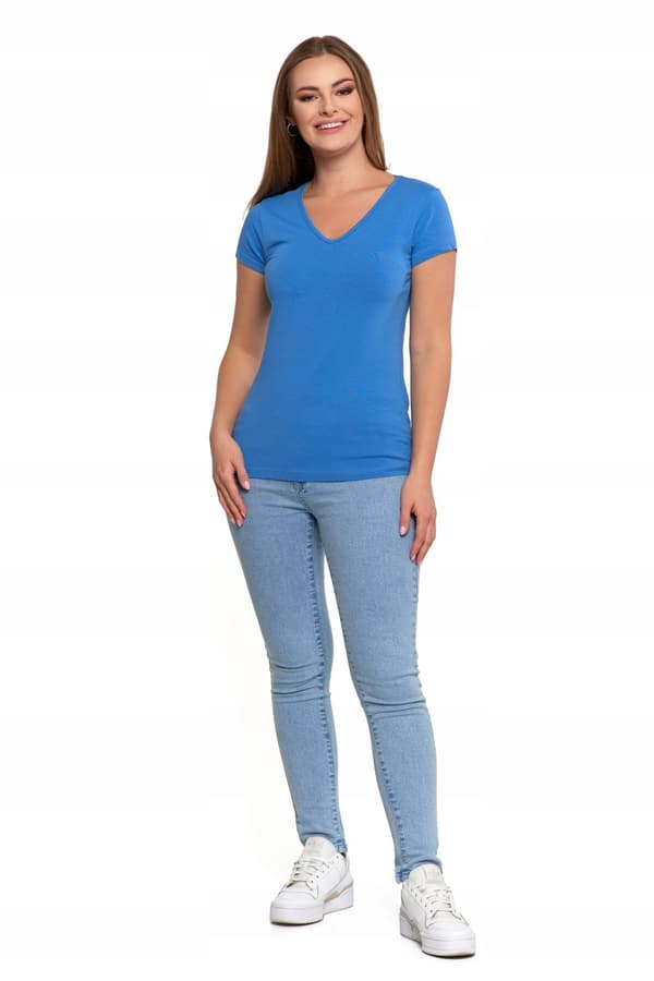 DAME T-SHIRT med korte ærmer, V-hals, Ensfarvet T-shirt, MORAJ 3XL