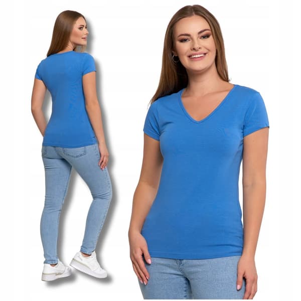 DAME T-SHIRT med korte ærmer, V-hals, Ensfarvet T-shirt, MORAJ 3XL