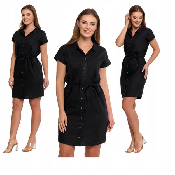 Skjortekjole i hør DAMEKJOLE Elegant knælang, uknappet MORAJ 3XL