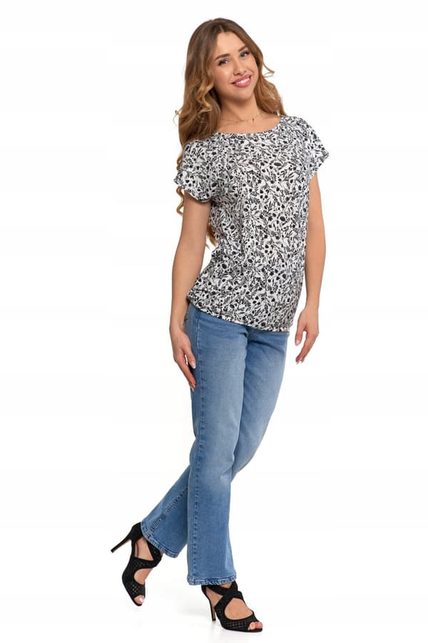 DAMBLUS i blommig kortärmad t-shirt Modernt mönster MORAJ 3XL