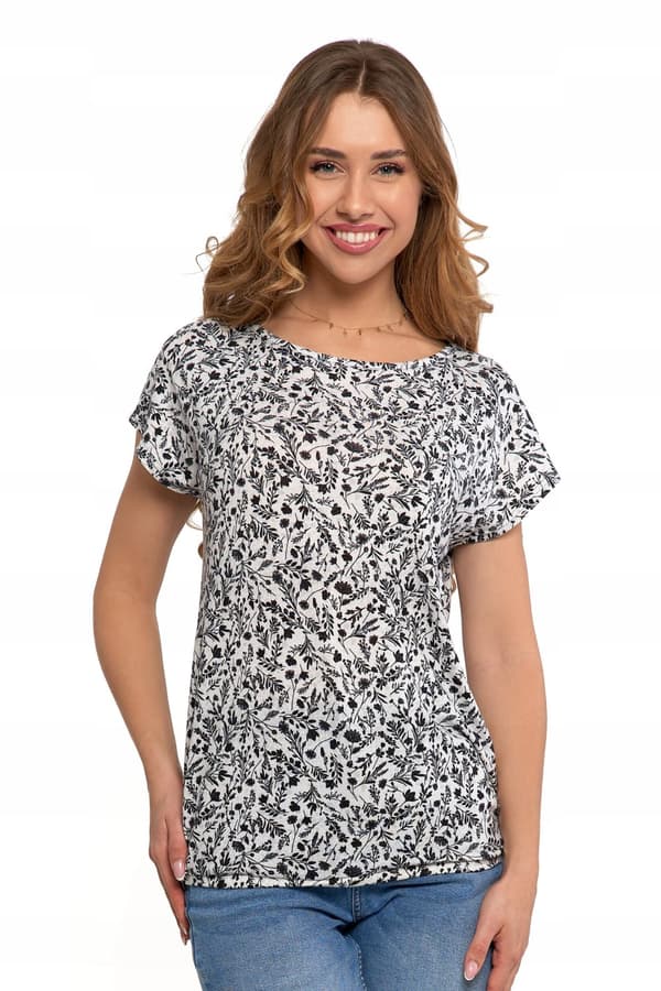 DAMBLUS i blommig kortärmad t-shirt Modernt mönster MORAJ 3XL