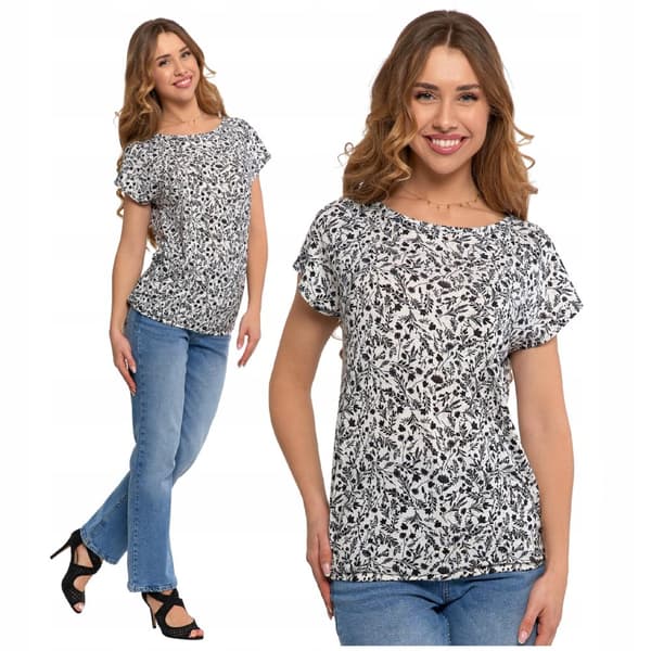 DAMBLUS i blommig kortärmad t-shirt Modernt mönster MORAJ 3XL