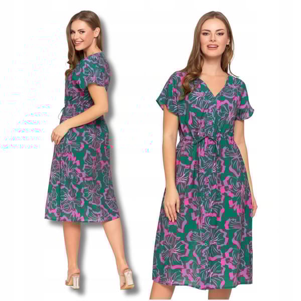 DAME MIDI KJOLE Mønstret Elegant Sommerkjole Lys MORAJ XXL