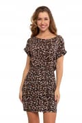 Miniatyrbillede 2 af 9: Damekjole med leopardprint, korte ærmer og rynkede kanter i taljen MORAJ - XL