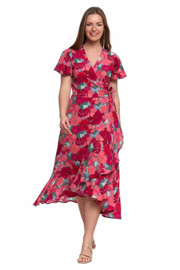 NAISTEN MIDIMEKKO Kuviollinen Elegantti Kirjekuorikaulus Kukat MORAJ L