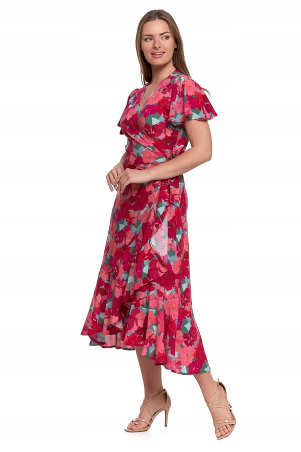 NAISTEN MIDIMEKKO Kuviollinen Elegantti Kirjekuorikaulus Kukat MORAJ L