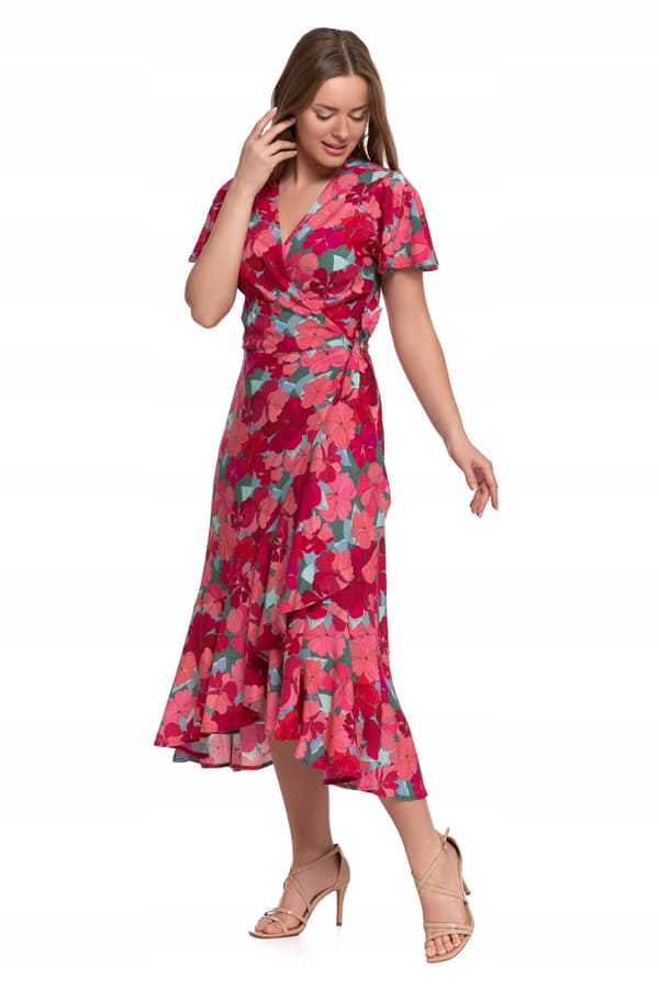 NAISTEN MIDIMEKKO Kuviollinen Elegantti Kirjekuorikaulus Kukat MORAJ L