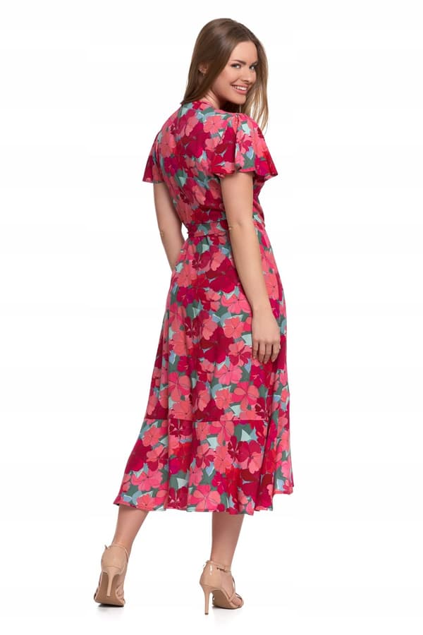 NAISTEN MIDIMEKKO Kuviollinen Elegantti Kirjekuorikaulus Kukat MORAJ L