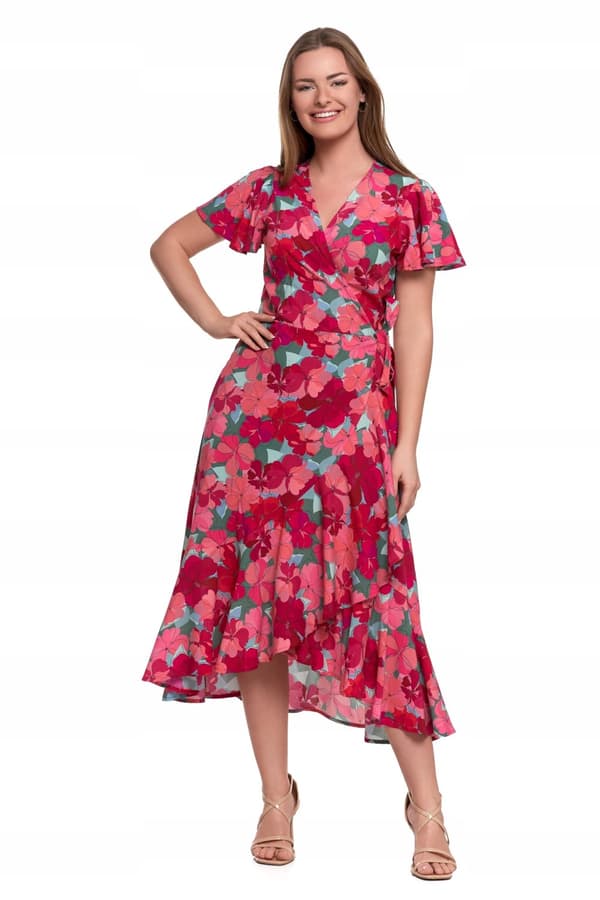 NAISTEN MIDIMEKKO Kuviollinen Elegantti Kirjekuorikaulus Kukat MORAJ L