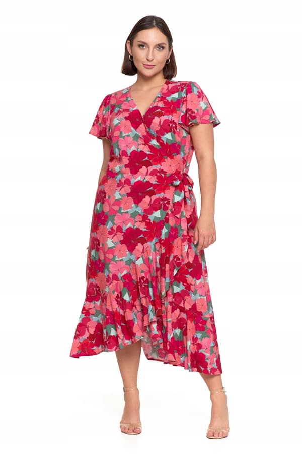 NAISTEN MIDIMEKKO Kuviollinen Elegantti Kirjekuorikaulus Kukat MORAJ L