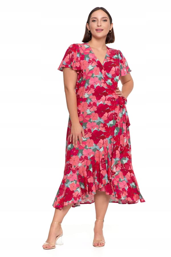 NAISTEN MIDIMEKKO Kuviollinen Elegantti Kirjekuorikaulus Kukat MORAJ L