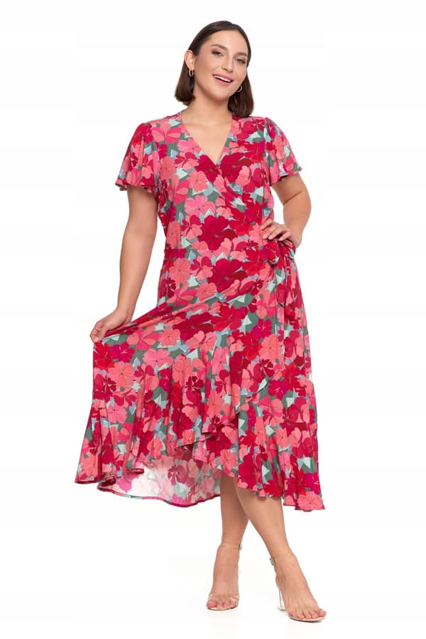 NAISTEN MIDIMEKKO Kuviollinen Elegantti Kirjekuorikaulus Kukat MORAJ L
