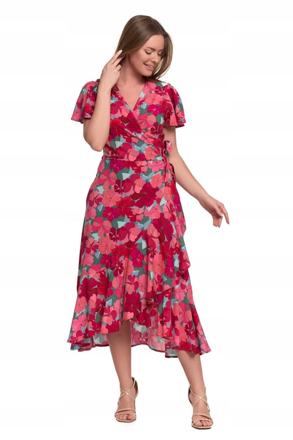 NAISTEN MIDIMEKKO Kuviollinen Elegantti Kirjekuorikaulus Kukat MORAJ L