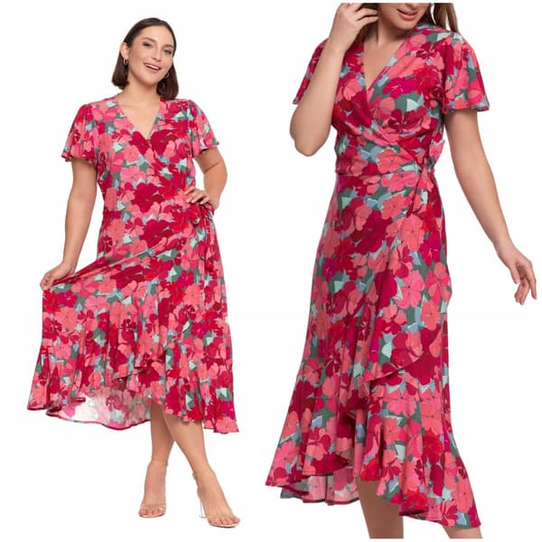 NAISTEN MIDIMEKKO Kuviollinen Elegantti Kirjekuorikaulus Kukat MORAJ L