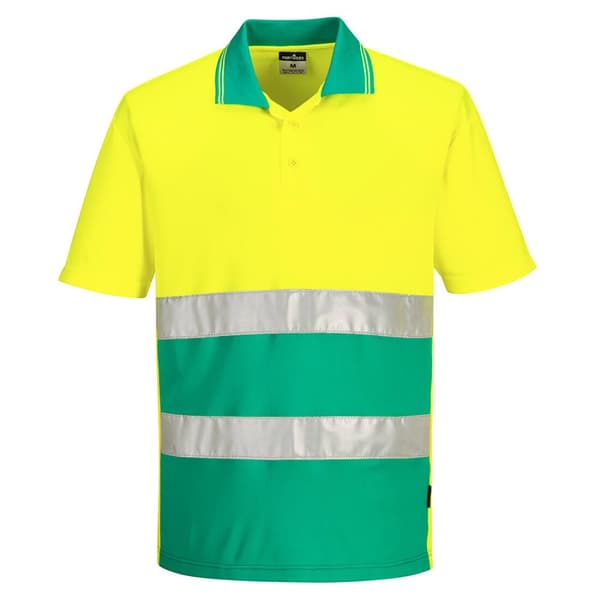 Lätt, varselpoloskjorta S/S - Gul/Blågrön XL