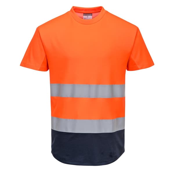 Tofarvet mesh t-shirt - Orange/Marineblå XXL