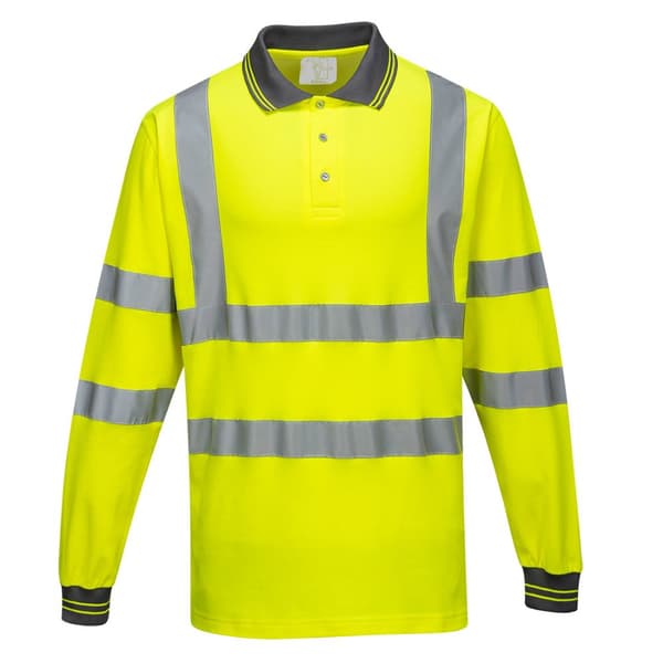 Bomullskomfort Hi-Vis långärmad pikétröja - Gul M