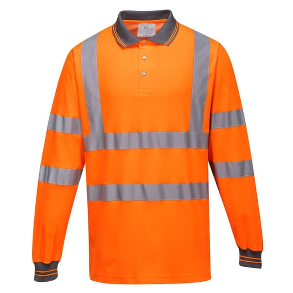 Bomullskomfort Hi-Vis långärmad pikétröja - Orange L