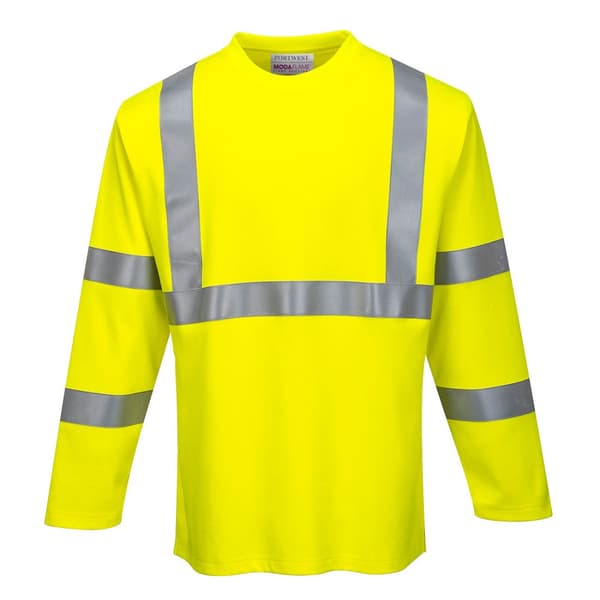 Flamskyddad långärmad t-shirt med varselfunktion - Gul XXXL