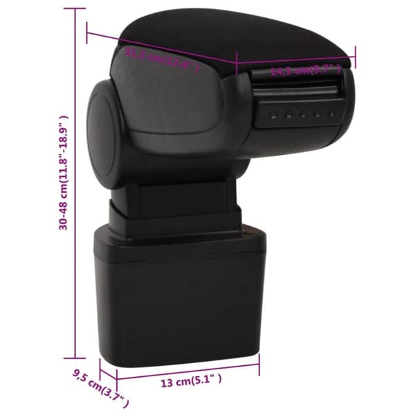 vidaXL armlæn til bil 14,5x31,5x(30-48) cm ABS sort