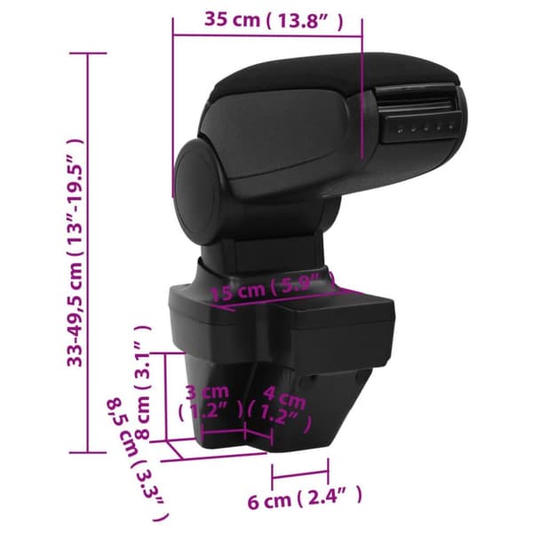 vidaXL Armstöd till bil svart 15x35x(33-49,5) cm ABS