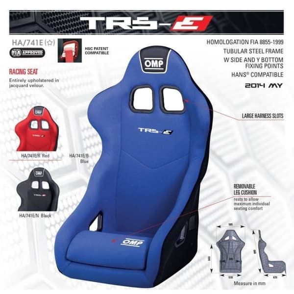 Skopsäte - OMP - TRS MY14 - FIA 8855-1999 Godkänd - Svart färg - Rörstruktur