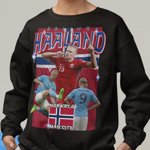 Haaland Sweatshirt - Manchester City spelare tröja svart VM 140cl 9-11 år