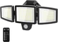 Miniatyrbillede 1 af 9: OBOSOE 65W LED Solar Sikkerhedslampe Vådstyret Udendørs Flodlys, 6500LM, IP65 Vandtæt, 6500K – Justerbar 3-hoved flodlampe med befugtning