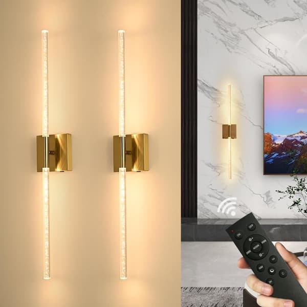 OBOSOE 2-Pak Trådløse Moderne Vægarmaturer - Genopladelige Batterilamper med Fjernbetjening til Stue/Soveværelse/Walk-in Closet (Guld, 80 cm)