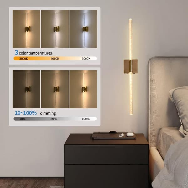 OBOSOE 2-Pak Elektrisk Tilsluttede Moderne Væglamper - Tågede Væglamper med Fjernbetjening til Soveværelse/Stue/Walk-in Closet (85-265V, Guld, 80 cm)