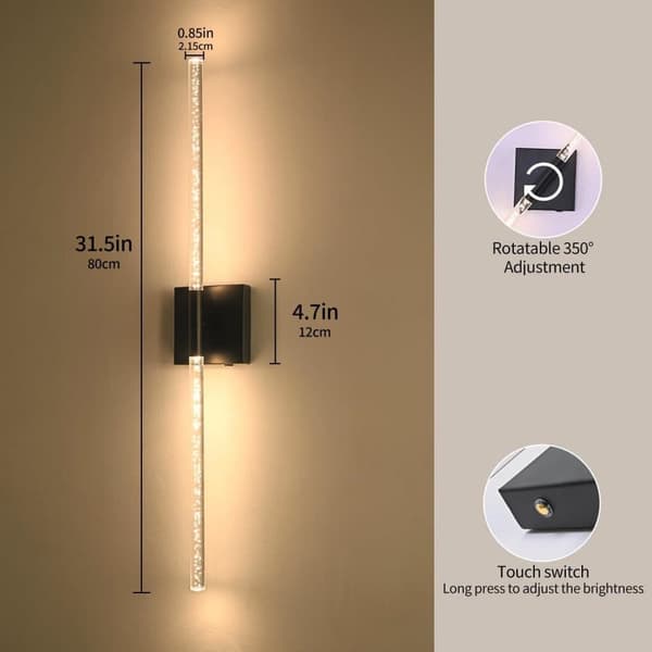 OBOSOE 2-pak Væglamper 85-265V - Moderne Misty Væglamper med Fjernbetjening og nem installation til stue/soveværelse (Sort, 80 cm)