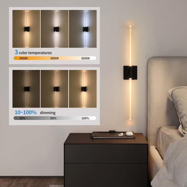 OBOSOE 2-Pak Væglamper 85-265V - Dæmpbare Moderne Væglamper med Fjernbetjening til Soveværelse/Stue/Walk-in Closet (Sort, 100 cm)