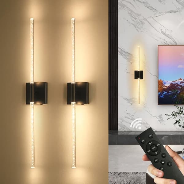 OBOSOE 2-Pak Væglamper 85-265V - Dæmpbare Moderne Væglamper med Fjernbetjening til Soveværelse/Stue/Walk-in Closet (Sort, 100 cm)