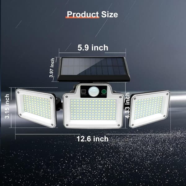 OBOSOE 280 LED Solbelysning Utomhus med 3 Rörliga Huvuden, Vattentät Rörelsedetektor Trådlös Väggmonterad Flodljus för Trädgård Garage Patio Veranda (