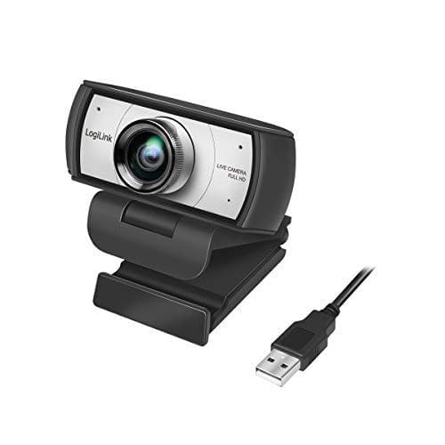 LogiLink UA0377 - Conference HD USB webcam, 120° ultra vidvinkel linse, dobbelt mikrofon med støjreduktion, manuel fokus, til videokonferencer og live Sort, Sølv