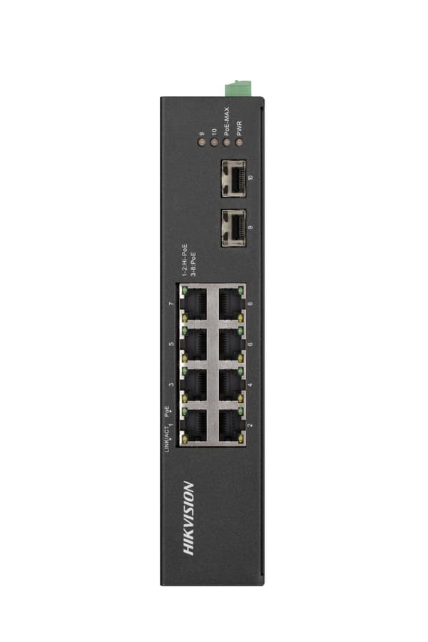 Hikvision Pro Series DS-3T0510HP-E/HS - Switch - uadministreret - 2 x 10/100/1000 (Høj PoE) + 6 x 10/100/1000 (PoE) + 2 x Gigabit SFP - Desktop - PoE