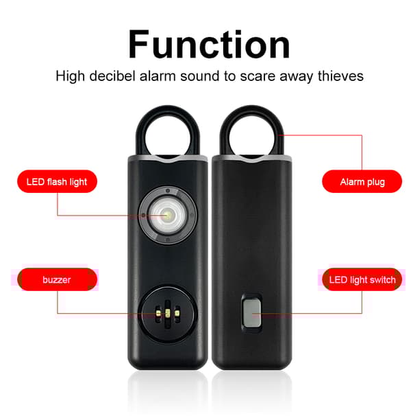 INF Bærbar overfallsalarm 130 dB Sort