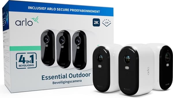 Arlo Essential 2K trådløst udendørs overvågningskamera - 3 IP-kameraer Sort, Hvid
