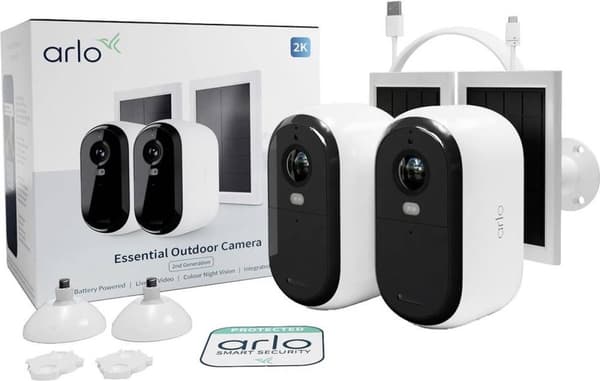ARLO ESSENTIAL 2 2K utomhuskamera 2pack med 2 solpaneler BNDL - nätverkskamera (VMK3250-100EUS)