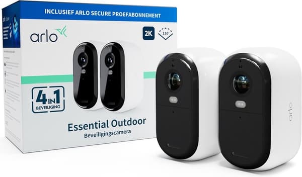 Arlo Essential 2K trådløst overvågningskamera til privat brug - 2 IP-kameraer Sort, Hvid