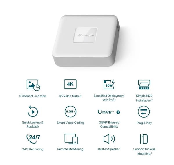 Nett videoopptaker 4ch/vigi nvr1104h-4p, Tp-link