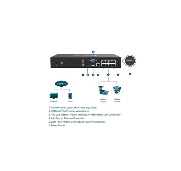Net videonauhuri 8ch poe+/vigi nvr1008h-8mp, Tp-link
