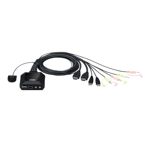 Aten, 2-ports USB 4K HDMI-kabel KVM-switch med fjärrportväljare, CS22H-AT