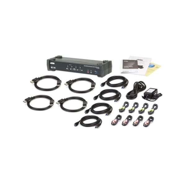 Aten, 4-ports USB3.0 4K DisplayPort KVMP-switch med indbygget MST-hub, CS1924M