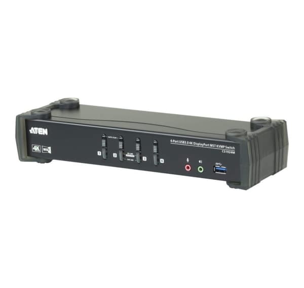 Aten, 4-ports USB3.0 4K DisplayPort KVMP-switch med indbygget MST-hub, CS1924M Sort