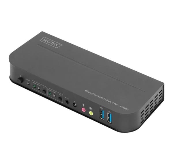 Digitus, KVM-kytkin, 2-portti, 4K60Hz, 2 x DP-tulo, 1 x DP/HDMI-lähtö, DS-12850