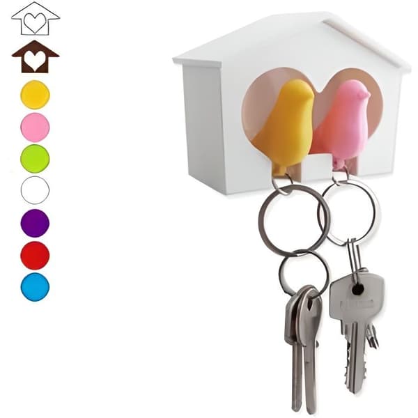 Nyckelhållare - Skjul - Ett par oskiljaktiga fåglar - PVC - Vit - 95x75x45 mm