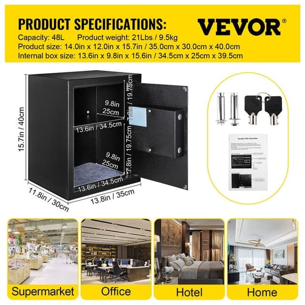 Digitaalisen Turvalukon Safe Box - 4 Lukitussysteemiä, Vahvaa Terästä & Sisäinen Matto 1.7 Cubic Feet