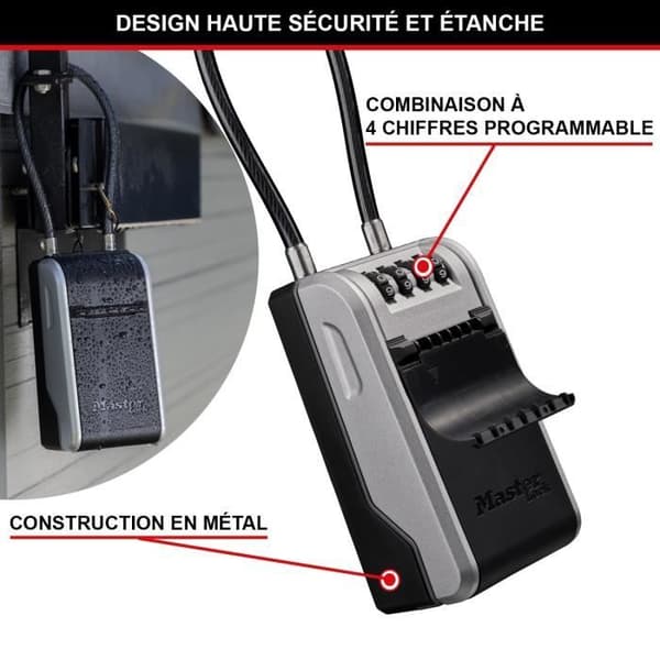 MASTER LOCK - Exteriör nyckellåda med handtag - Ny design - Stor kapacitet - Hög säkerhet - 19,6 x 7,6 x 5,6 cm